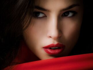 Close-Up woman red lipstick, laser skin tightening